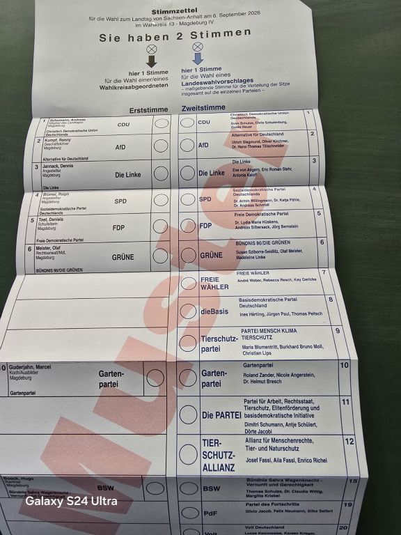 Stimmzettel Landtagswahl Sachsen-Anhalt